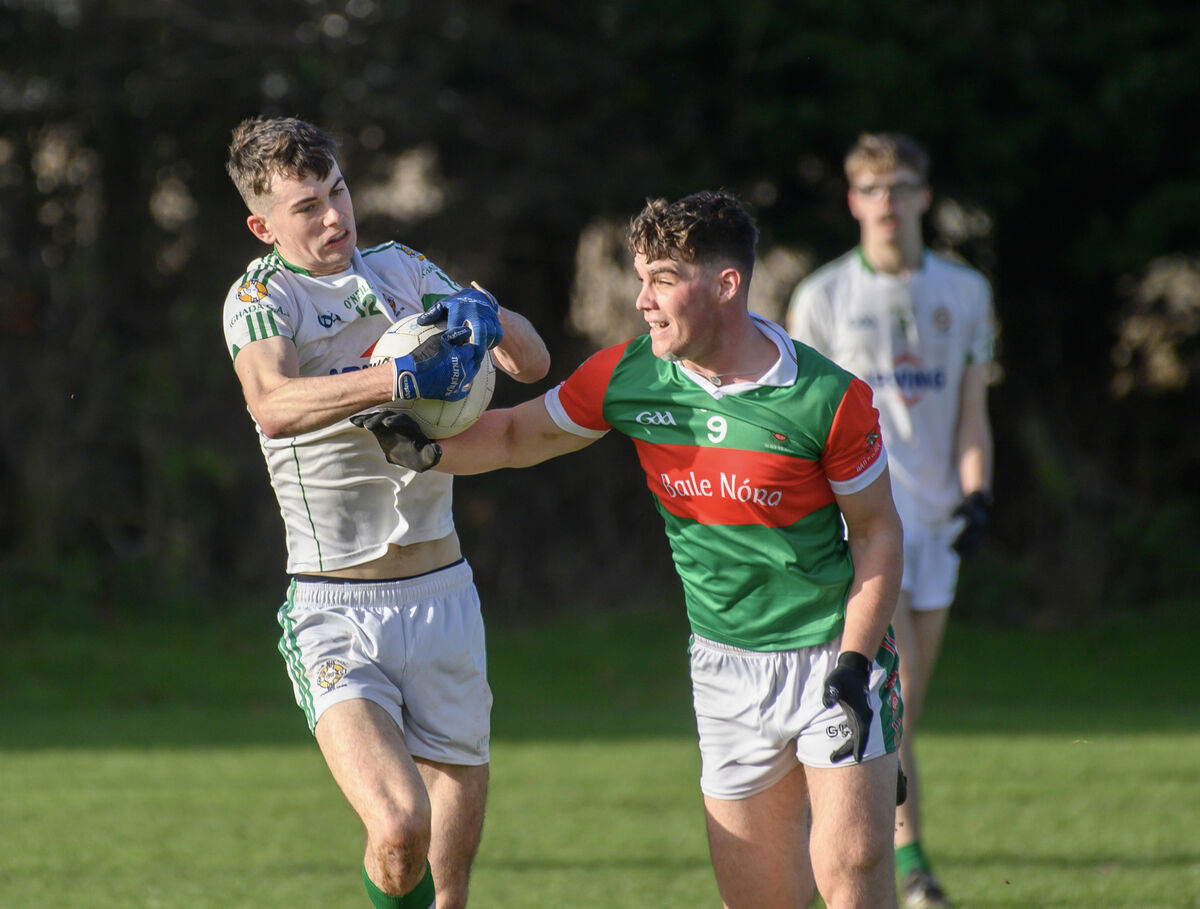 Shane Kingston, Ballinora looking to tackle Cian Hegarty, Aghada during their McCarthy Insurance U21A football championshjip at Caherlag, Cork. Picture Dan Linehan Shane Kingston, Ballinora looking to tackle Cian Hegarty, Aghada during their McCarthy Insurance U21A football championshjip at Caherlag, Cork. Picture Dan Linehan