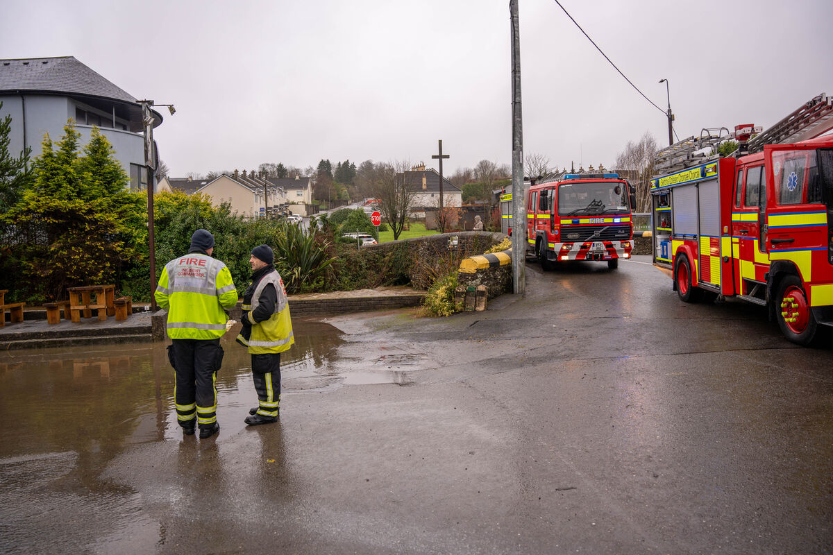 Emergency services in Riverstick, Co Cork, following localised flooding during Storm Bert. 