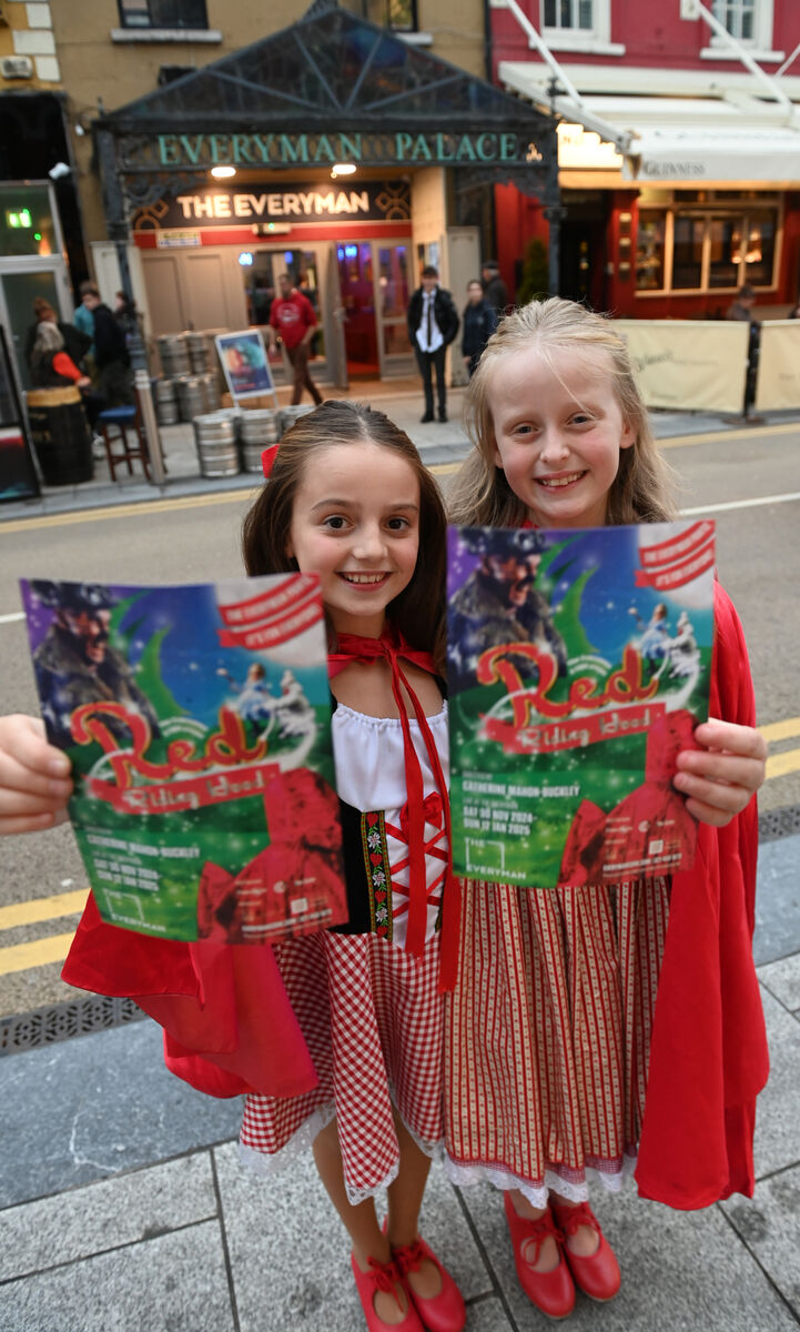  Grace O'Halloran and Robyn O'Riordan who will alternate playing Little Red Riding Hood in the Everyman &amp; CADA production of Red Riding Hood at the Everyman Christmas Panto, running Sat 30th November to Sunday 12th January 2025. Pic Larry Cummins