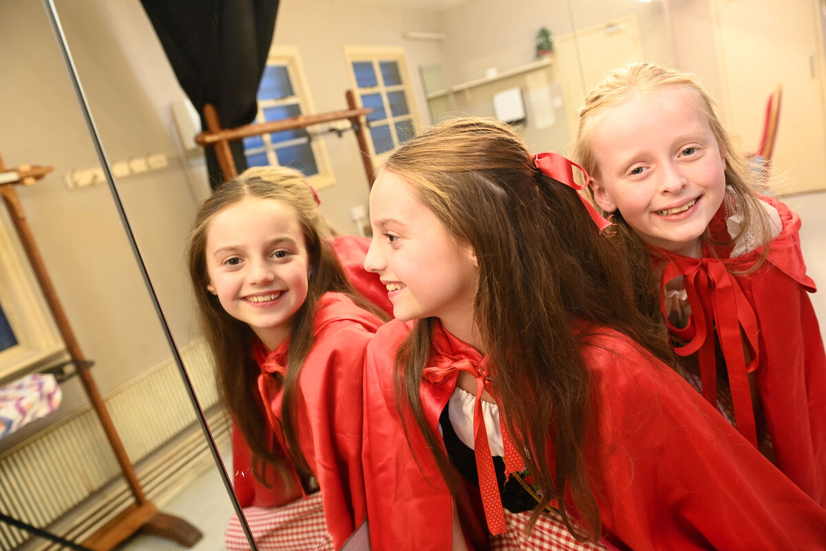 Grace O'Halloran and Robyn O'Riordan who will alternate playing Little Red Riding Hood . Pic Larry Cummins