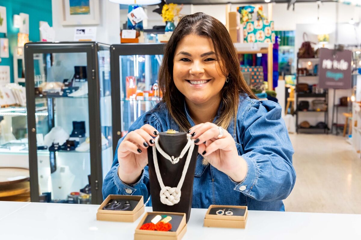 Crochet wire jeweller Fernanda Schneider of WildWire Jewellery, pictured at the Cork Craft &amp; Design store in Douglas Court Shopping Centre, Cork. Picture: Michael O'Sullivan /OSM PHOTO
