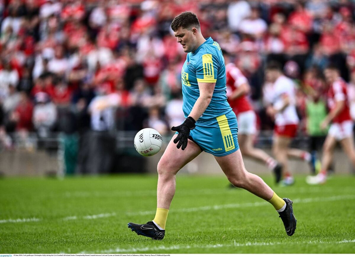 Chris Kelly playing for Cork against Tyrone in June of this year, wearing the previous alternative goalkeeper shirt. Picture: Piaras Ó Mídheach/Sportsfile