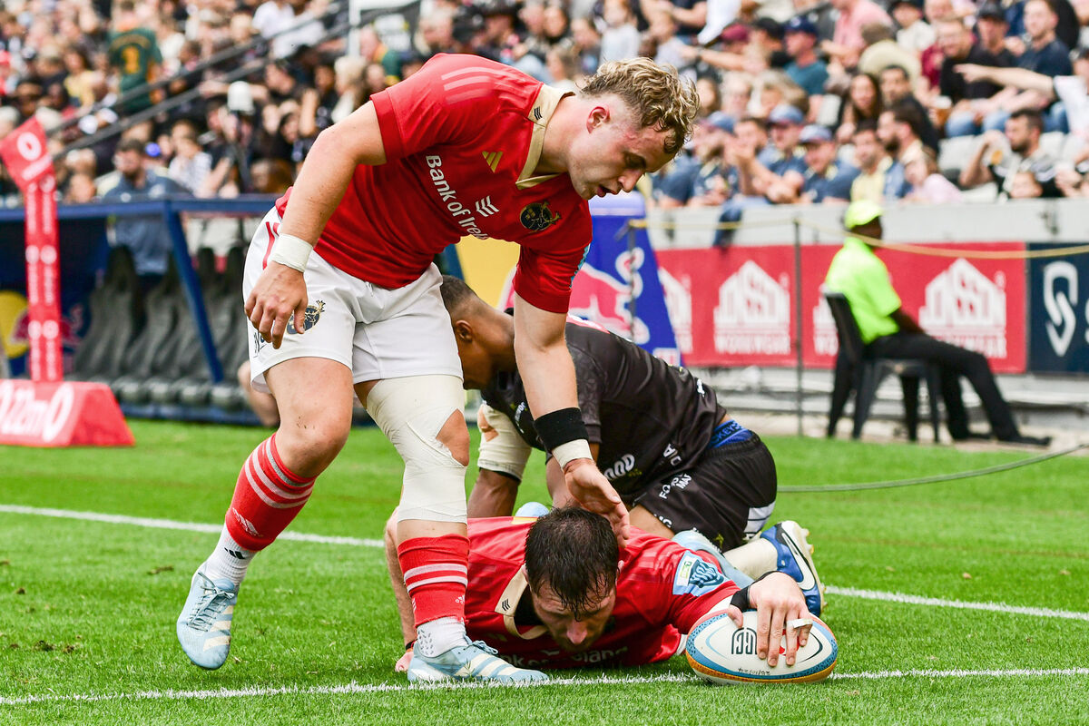 Hollywoodbets Sharks vs Munster: Craig Casey congratulates Tom Ahern of Munster after he scored a try Hollywoodbets Sharks vs Munster: Craig Casey congratulates Tom Ahern of Munster after he scored a try