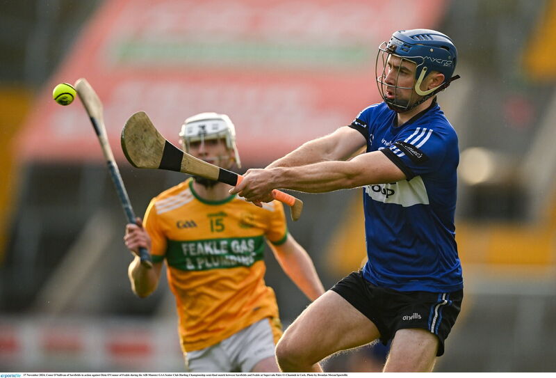 Conor O’Sullivan of Sarsfields in action against Oisín O'Connor of Feakle. Picture: Brendan Moran/Sportsfile Conor O’Sullivan of Sarsfields in action against Oisín O'Connor of Feakle. Picture: Brendan Moran/Sportsfile