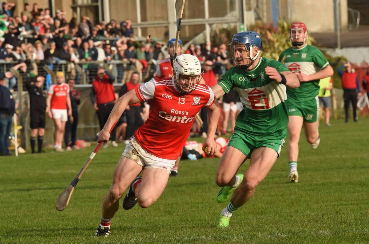 Brendan Lehane of Watergrasshill races away from Rory Hayes of Wolfe Tones na Sionna in the AIB Munster Club IHC semi-final at Páirc Uí Rinn. Picture: George Hatchell