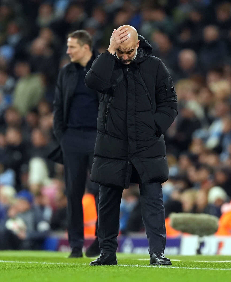 Manchester City manager Pep Guardiola reacts during their UEFA Champions League match  against Feyenoord at the Etihad Stadium, Manchester. Picture: Martin Rickett/PA Wire.