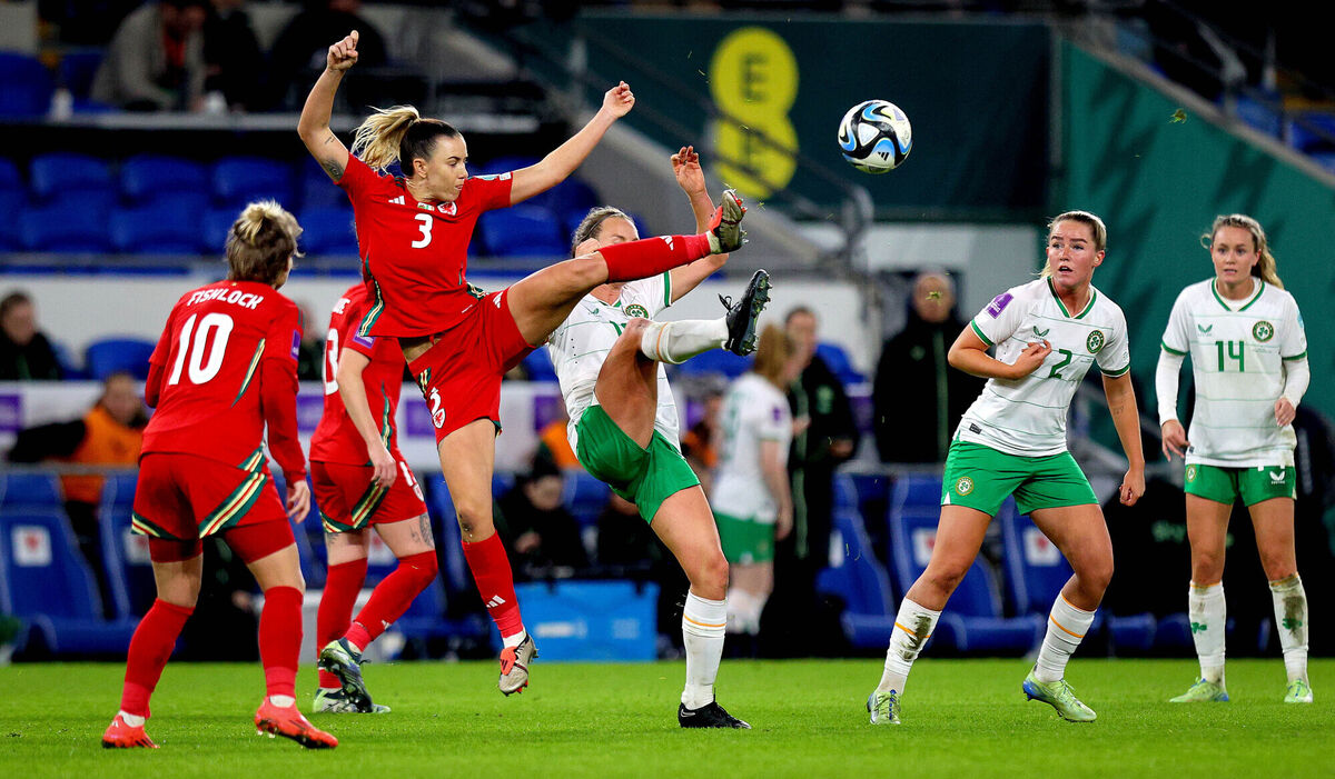 Wales’ Gemma Evans and Kyra Carusa of Ireland in action last Friday. Picture: INPHO/Ryan Byrne Wales’ Gemma Evans and Kyra Carusa of Ireland in action last Friday. Picture: INPHO/Ryan Byrne