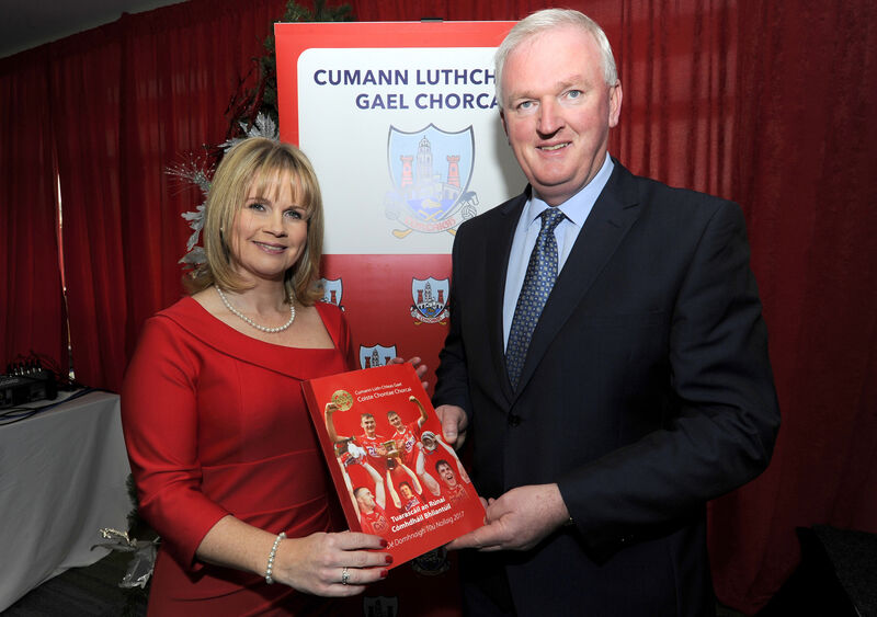 Incoming Chairperson, Tracy Kennedy with outgoing Chairman, Ger Lane at the Cork County Board GAA Convention 2017 at Pairc Ui Chaoimh. Pic: Gavin Browne