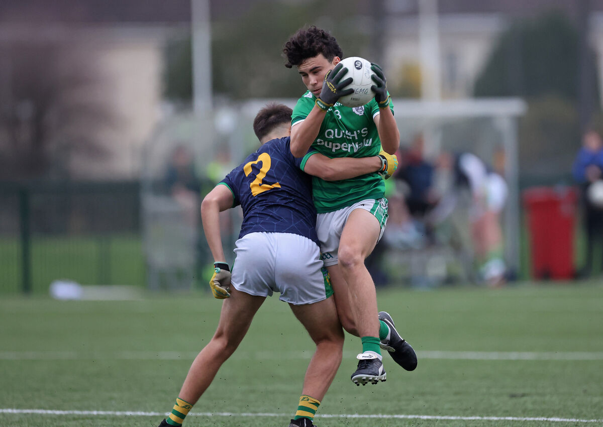  Joe Miskella, Ballincollig, gets past Armin Soltani, Glanmire. Picture: Jim Coughlan.