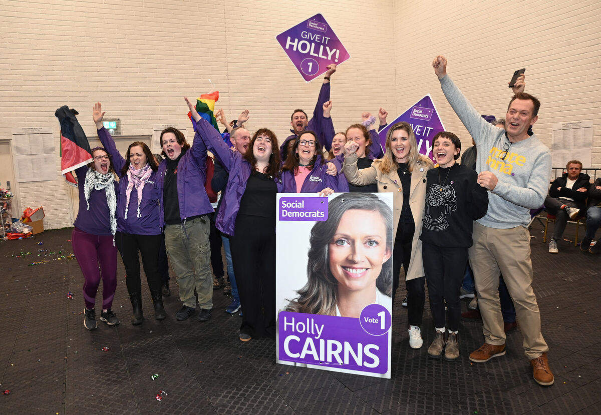 Holly Cairns supporters , show there delight in her absence (after having a baby) when she was elected in Cork South West at the count centre in Mallow GAA. Picture: Eddie O'Hare Holly Cairns supporters , show there delight in her absence (after having a baby) when she was elected in Cork South West at the count centre in Mallow GAA. Picture: Eddie O'Hare