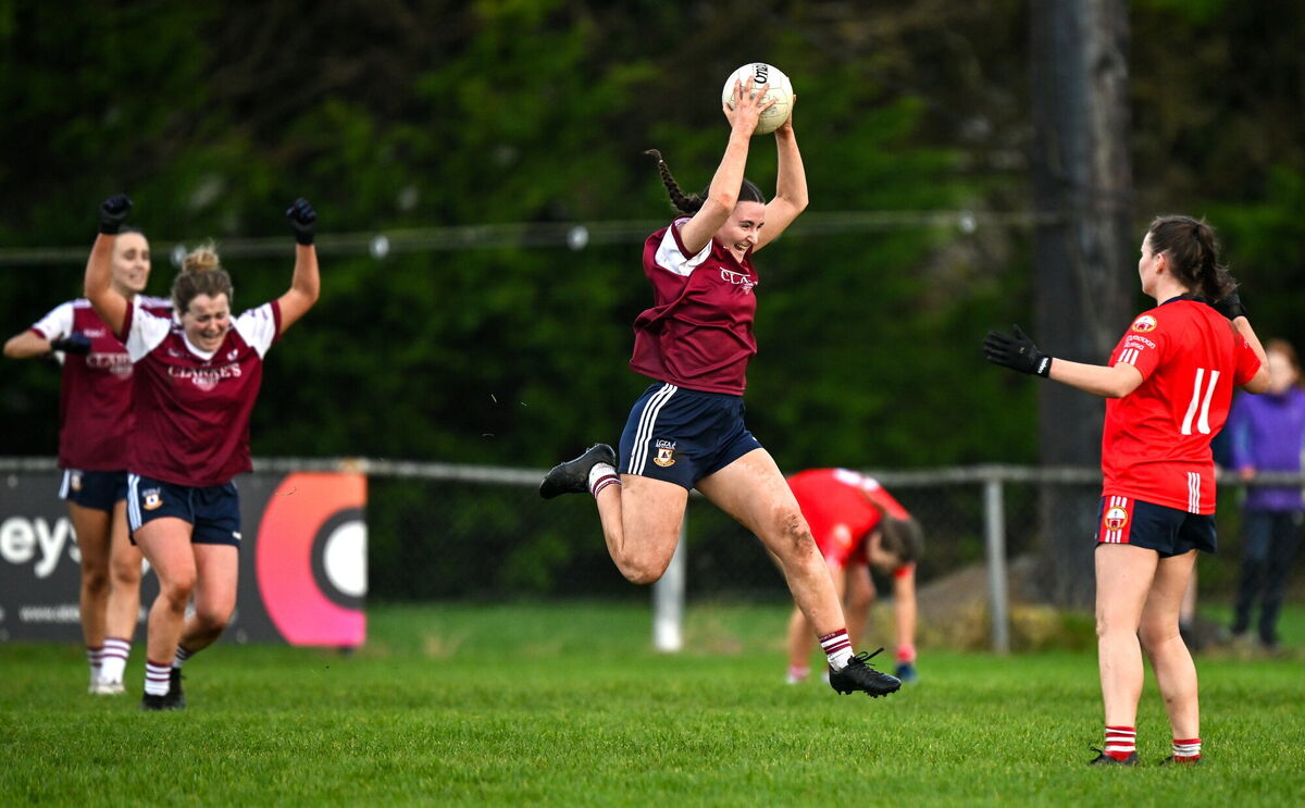 Chelsie Crowe of Annaghdown celebrates at the final whistle. Picture: Brendan Moran/Sportsfile