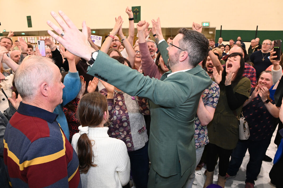 Padraig Rice, Soc Dems on his election in Cork South Central at the count centre in Nemo Rangers. Picture: Eddie O'Hare