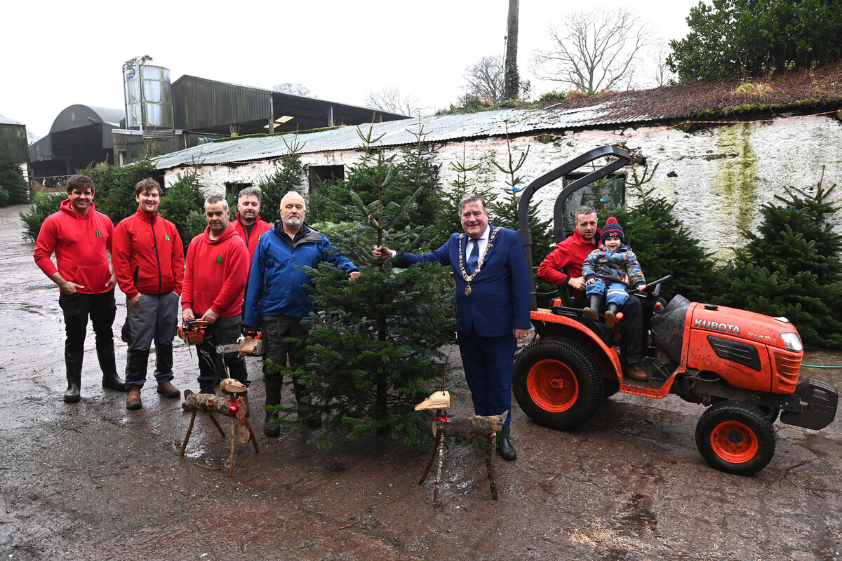 Lord Mayor of Cork, councillor Dan Boyle is presented with a Christmas tree by Patrick Lehane of Castletreasure Trees with staff and family on a annual courtesy visit by the Lord Mayor to the city Christmas tree farm at Castletreasure, Douglas Cork. Picture: Larry Cummins. Lord Mayor of Cork, councillor Dan Boyle is presented with a Christmas tree by Patrick Lehane of Castletreasure Trees with staff and family on a annual courtesy visit by the Lord Mayor to the city Christmas tree farm at Castletreasure, Douglas Cork. Picture: Larry Cummins.