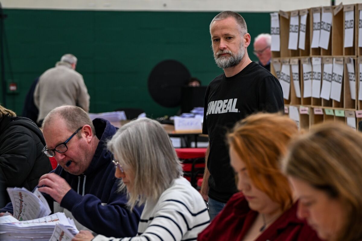 Count staff Cian O’Connor wears an ‘unreal’ t-shirt as the recounting begins in Nemo after just 35 votes separated Labour’s Eoghan Kenny and People before people profit solidarity’s Mick Barry in the final count. Picture: Chani Anderson. Count staff Cian O’Connor wears an ‘unreal’ t-shirt as the recounting begins in Nemo after just 35 votes separated Labour’s Eoghan Kenny and People before people profit solidarity’s Mick Barry in the final count. Picture: Chani Anderson.