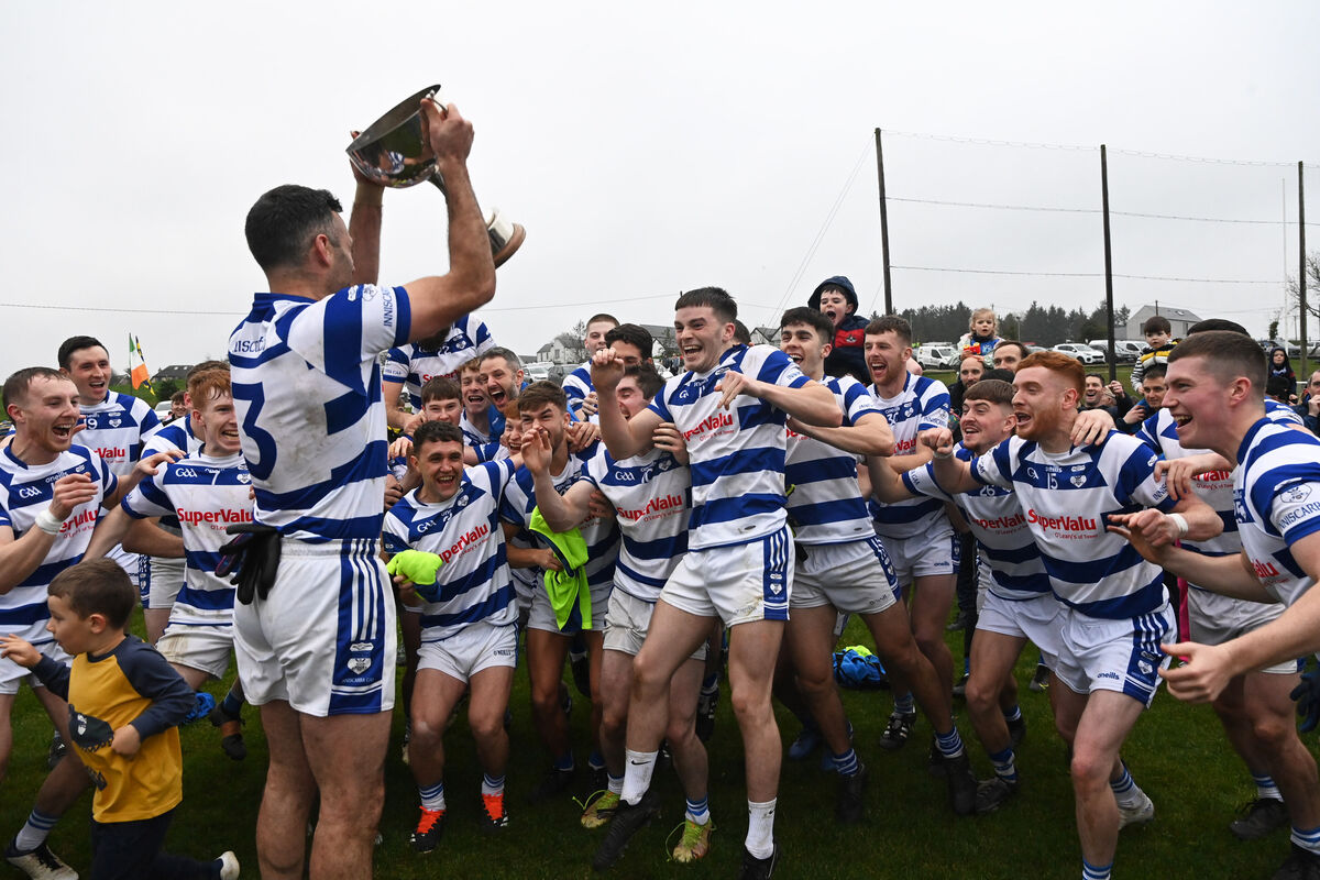 Inniscarra captain John O'Callaghan and players celebrate after defeating Aghinagh in the Ross Oil Muskerry JAFC final replay at Grenagh this year. Picture: Eddie O'Hare