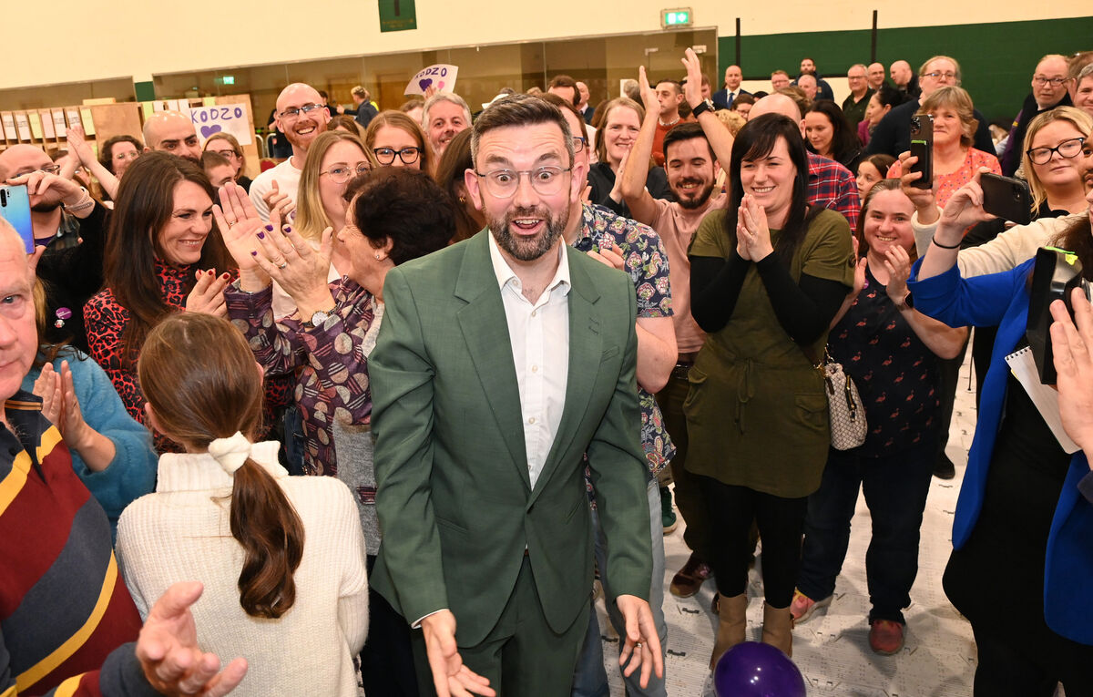 Padraig Rice, Social Democrats celebrates his election in Cork South Central at the count centre in Nemo Rangers. Picture: Eddie O'Hare. Padraig Rice, Social Democrats celebrates his election in Cork South Central at the count centre in Nemo Rangers. Picture: Eddie O'Hare.