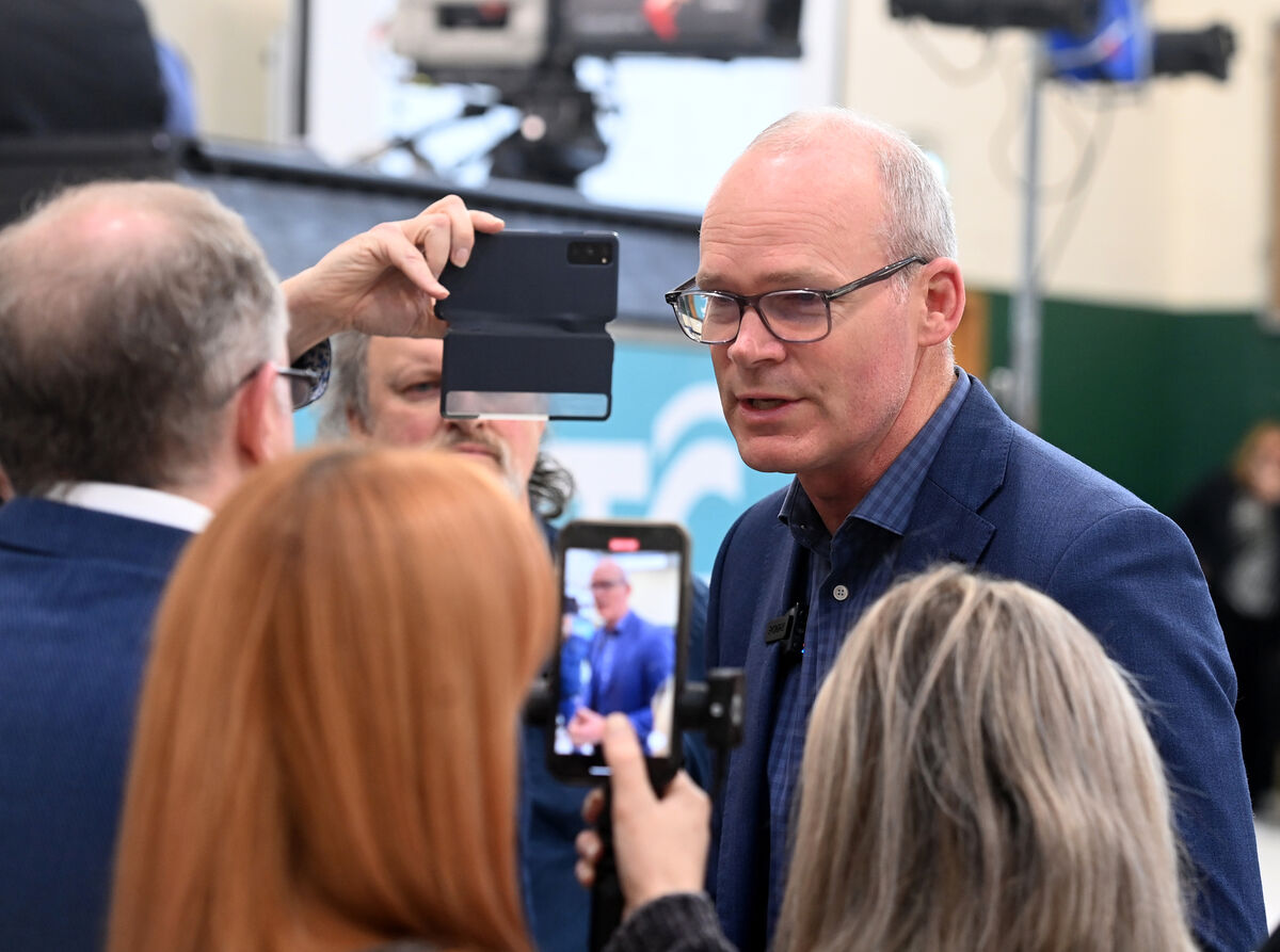  Former Minister Simon Coveney, Fine Gael speaking at the general election count centre at Nemo Rangers on Sunday morning. Pic Larry Cummins #GE24