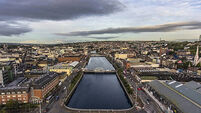 Cork city center in Ireland aerial view