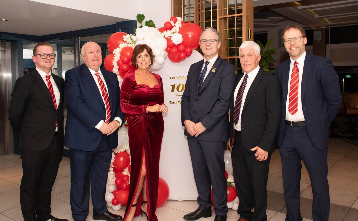 Special guest GAA President Jarlath Burns at the Imokilly Centenary Dinner, with board officers and Noel O'Callaghan, Cork GAA vice-chair.