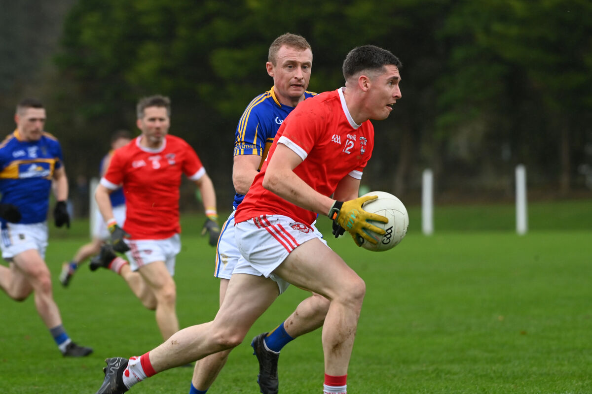 Liam Martin, Castlemartyr, with possession in In the Michael O’Connor Motor Factors sponsored East Cork JAFC final. Picture: Larry Cummins