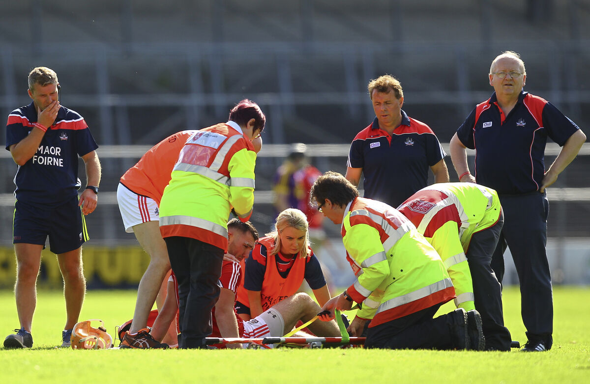 Cork's Declan Dalton receives treatment for his injury against Wexford. Picture: ©INPHO/Ken Sutton