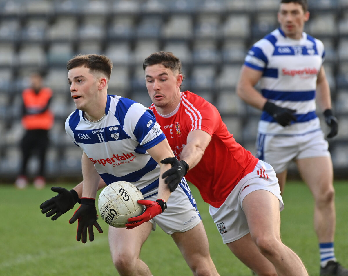 Inniscarra's Shay Dineen looks to get away from Seán Brady of Ballygarvan. Picture: Dan Linehan