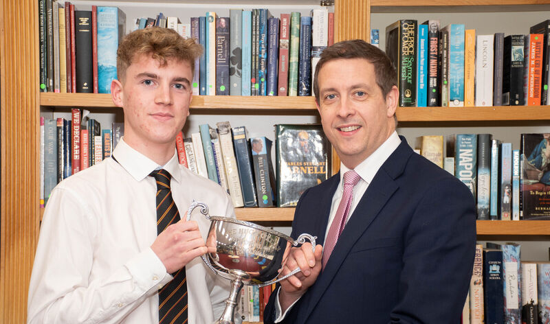 Luca Bonnet receives the first place Leaving Certificate Award from school principal David Lordon at the recent CBC Awards Night. Pictures: Howard Crowdy Luca Bonnet receives the first place Leaving Certificate Award from school principal David Lordon at the recent CBC Awards Night. Pictures: Howard Crowdy