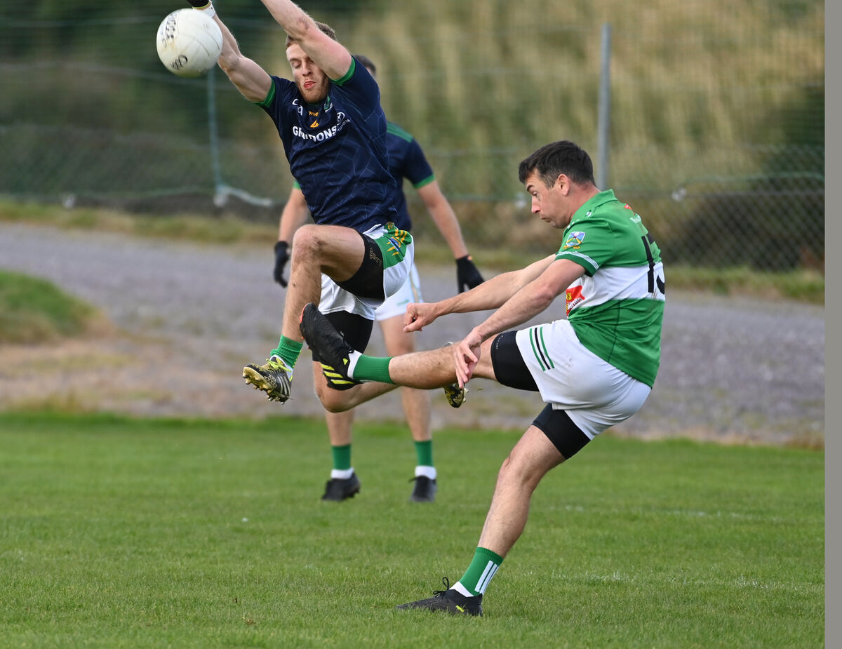 Gabriel Rangers' Mark Cronin (also club chairman) shoots from Glanmire's Conor Nelligan during the McCarthy Insurance Group IAFC semi-final at Clonakilty this year. Picture: Eddie O'Hare