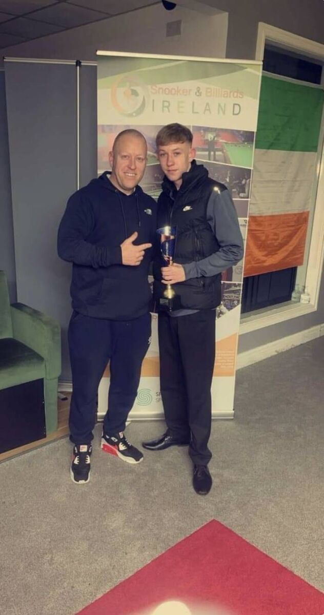 Graham and Jamie McCarthy pictured after Jamie won the National U18 snooker Ranking Event at Carlow. Graham and Jamie McCarthy pictured after Jamie won the National U18 snooker Ranking Event at Carlow.
