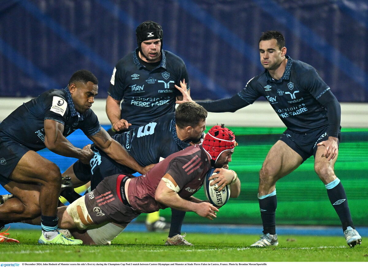 John Hodnett of Munster scores his side's first try. Picture: Brendan Moran/Sportsfile