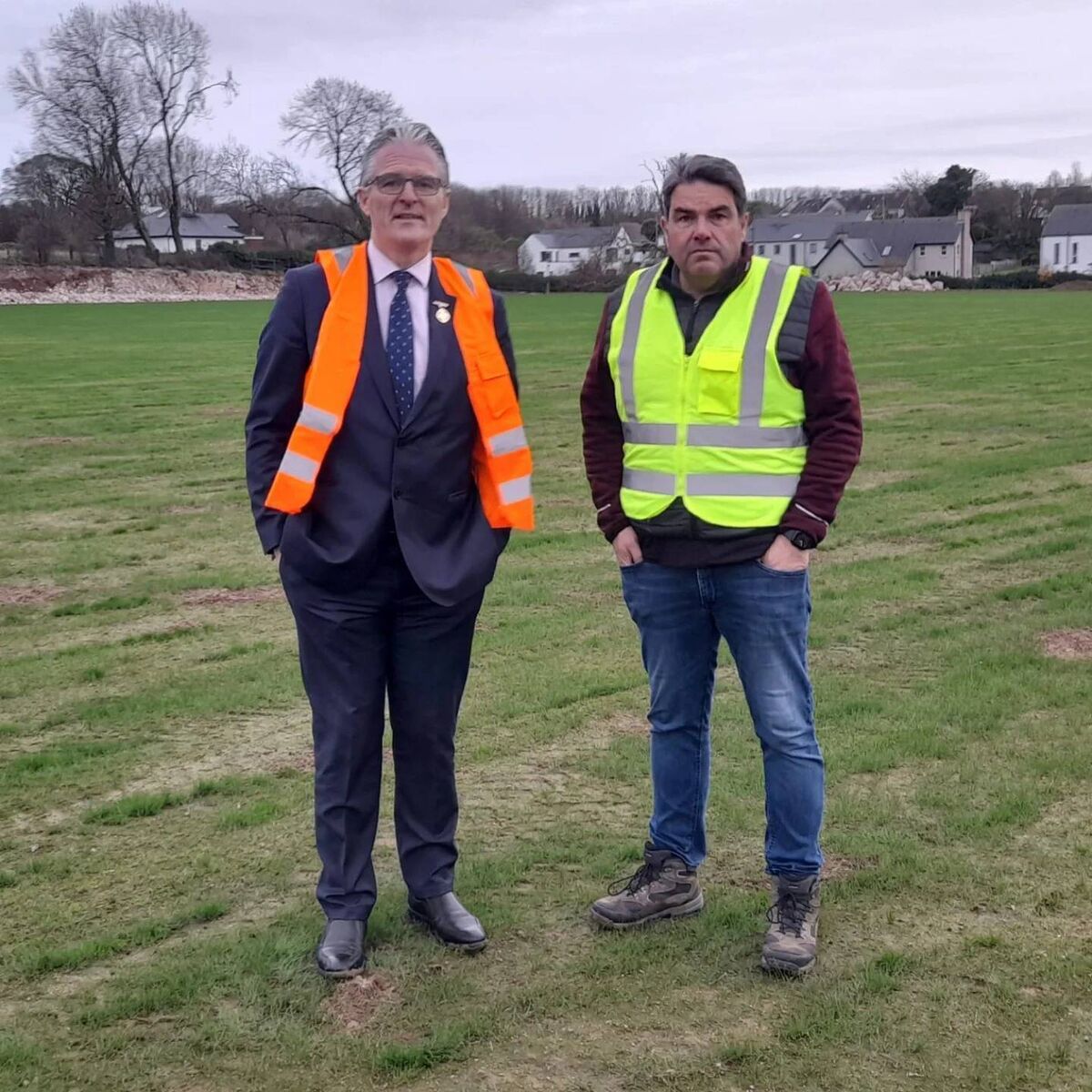 Jarlath Burns, GAA President, with Midleton club man John Hogan as he visits latest pitch development at Park South. Jarlath Burns, GAA President, with Midleton club man John Hogan as he visits latest pitch development at Park South.