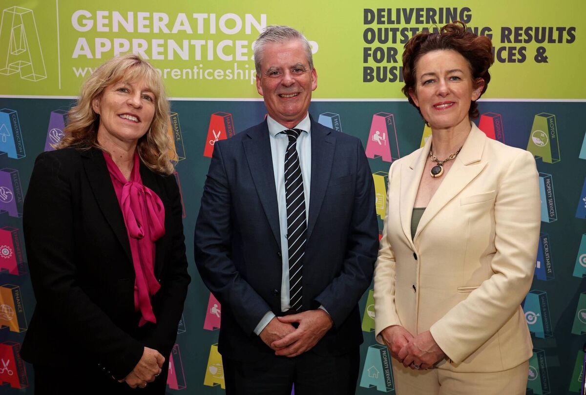 Dr Mary-Liz Trant, director, National Apprenticeship Office; Denis Leamy, CEO, Cork ETB; and Gillian Coughlan, chairperson, Cork ETB, at the National Apprenticeship Awards presentation at the Clayton Hotel Silversprings, Cork. Picture: Jim Coughlan.