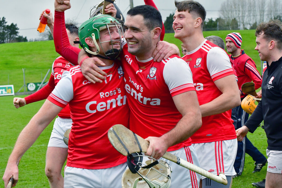  Watergrasshill's James McCarthy and Kevin O'Neill show their delight after beating Carey Faughs. Picture: Moya Nolan