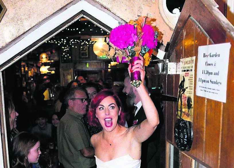 Bride Ruth O’Brien enjoying her wedding day, which ended at a pub in Cobh