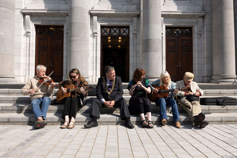 Lord Mayor Cllr Dan Boyle with musicians Ger Wolfe, Meadhbh Hayes, Aoife Granville, Fiona Kennedy and Jimmy Crowley at the launch of the the 45th Cork Folk Festival earlier this year. Photo Darragh Kane Lord Mayor Cllr Dan Boyle with musicians Ger Wolfe, Meadhbh Hayes, Aoife Granville, Fiona Kennedy and Jimmy Crowley at the launch of the the 45th Cork Folk Festival earlier this year. Photo Darragh Kane
