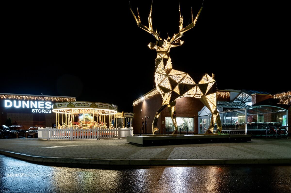 The exterior of the Douglas Court Shopping Centre all lit up for Christmas, complete with carousel and giant reindeer. Picture: Chani Anderson The exterior of the Douglas Court Shopping Centre all lit up for Christmas, complete with carousel and giant reindeer. Picture: Chani Anderson