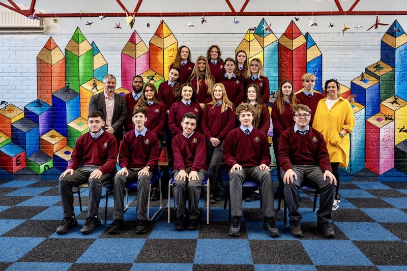 Pictured are 5th and 6th year students who created original artwork for this year’s Holly Bough publication with their principal Kieran Golden and art teacher Olwyn Brady in Mayfield Community School. Picture Chani Anderson Pictured are 5th and 6th year students who created original artwork for this year’s Holly Bough publication with their principal Kieran Golden and art teacher Olwyn Brady in Mayfield Community School. Picture Chani Anderson