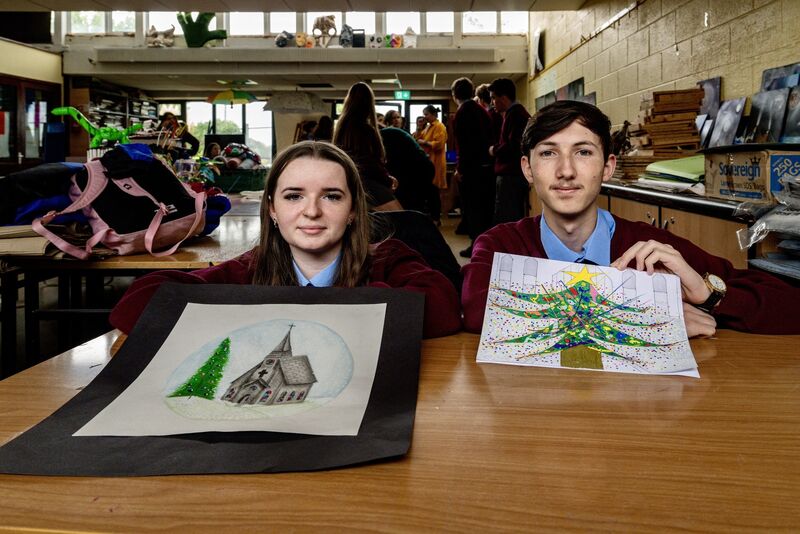 Students, Keira Busteed and Brendan Barrow with some of the original artwork they created. Picture Chani Anderson Students, Keira Busteed and Brendan Barrow with some of the original artwork they created. Picture Chani Anderson