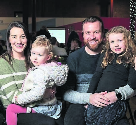 Apprentice award winner Dean Smith (Carpentry and Joinery) with his family – Niamh and daughters Lauren and Hayley – from Carrigaline, at the MTU Faculty of Engineering and Science Awards 2024.	Picture: Joleen Cronin
                    