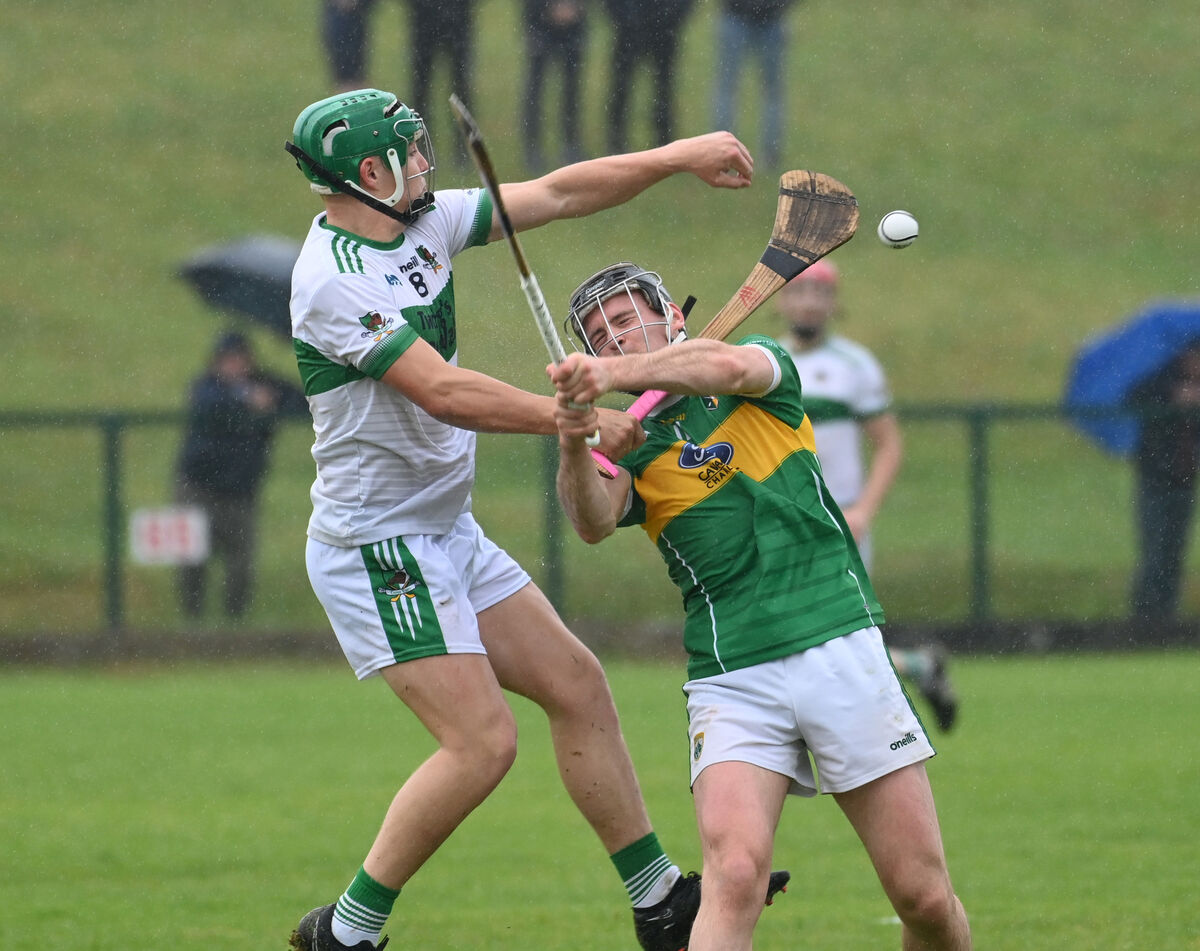Kanturk's Brian O'Sullivan knocks the sliotar away from Newtownshandrum's Jerry Lane. Picture: Eddie O'Hare