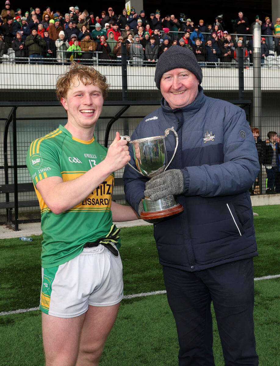 Joe McGinn, Kilmurry captain, receives the cup from Cork chairman Pat Horgan. Picture: Jim Coughlan. Joe McGinn, Kilmurry captain, receives the cup from Cork chairman Pat Horgan. Picture: Jim Coughlan.