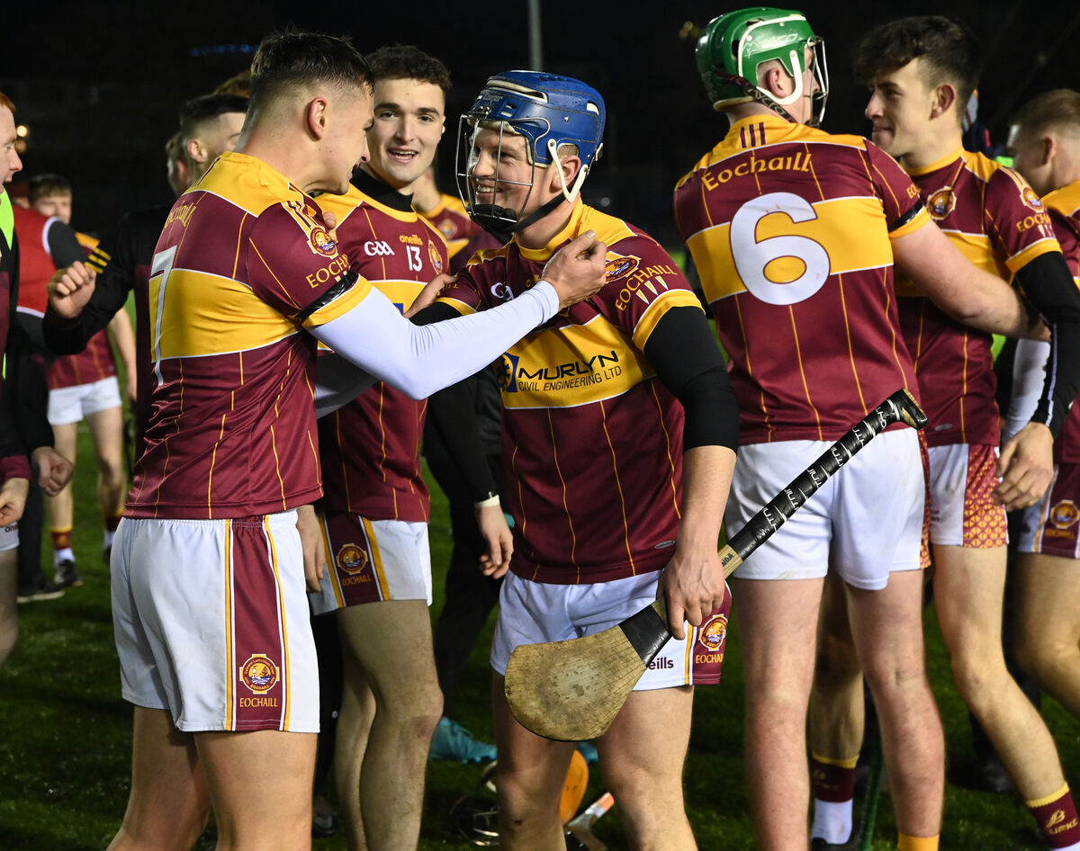 Youghal's Ronan O'Brien, Enda Cronin and Conor Galvin show their joy. Picture: Eddie O'Hare