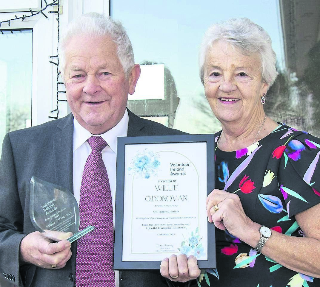 Willie O’Donovan and his wife Diana with his certificate and prize for the Volunteer Ireland Award. Picture: Andrew Harris