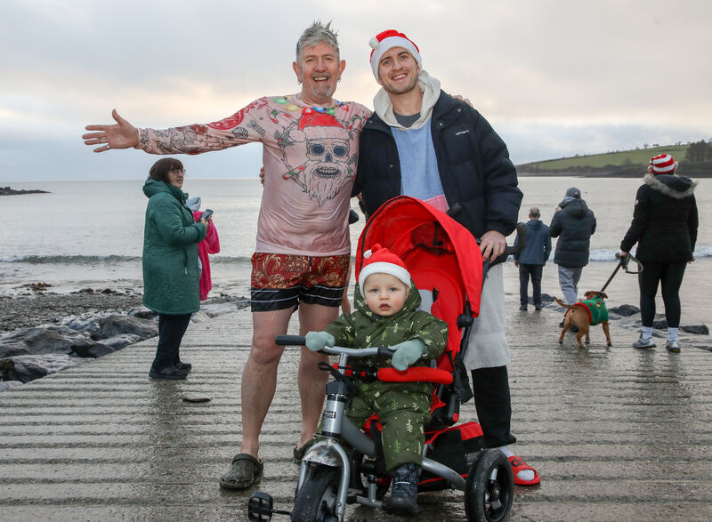 Eddie, Milo and Fintan O'Callaghan at the Christmas Day swim in Fountainstown, Co. Cork. - Picture: David Creedon Eddie, Milo and Fintan O'Callaghan at the Christmas Day swim in Fountainstown, Co. Cork. - Picture: David Creedon