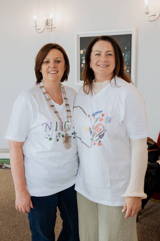 Sandra Maybury, past president of Network Ireland West Cork and Aislinn Horgan of By Aislinn Micropigmentation Studio at the Network Ireland West Cork t-shirt painting event for Breast Cancer Awareness Month.