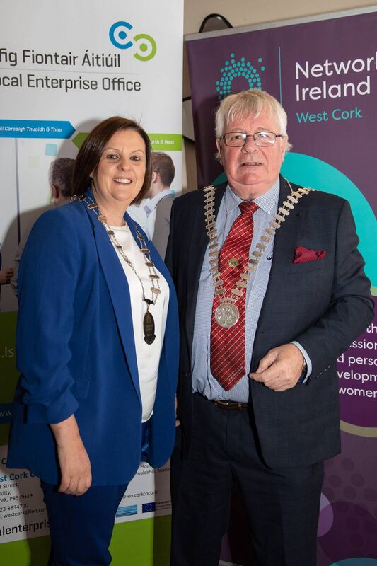 Sandra Maybury, former president of Network Ireland West Cork and Cllr. Joe Carroll, Mayor of Cork County at a Network Ireland West Cork event last month. 