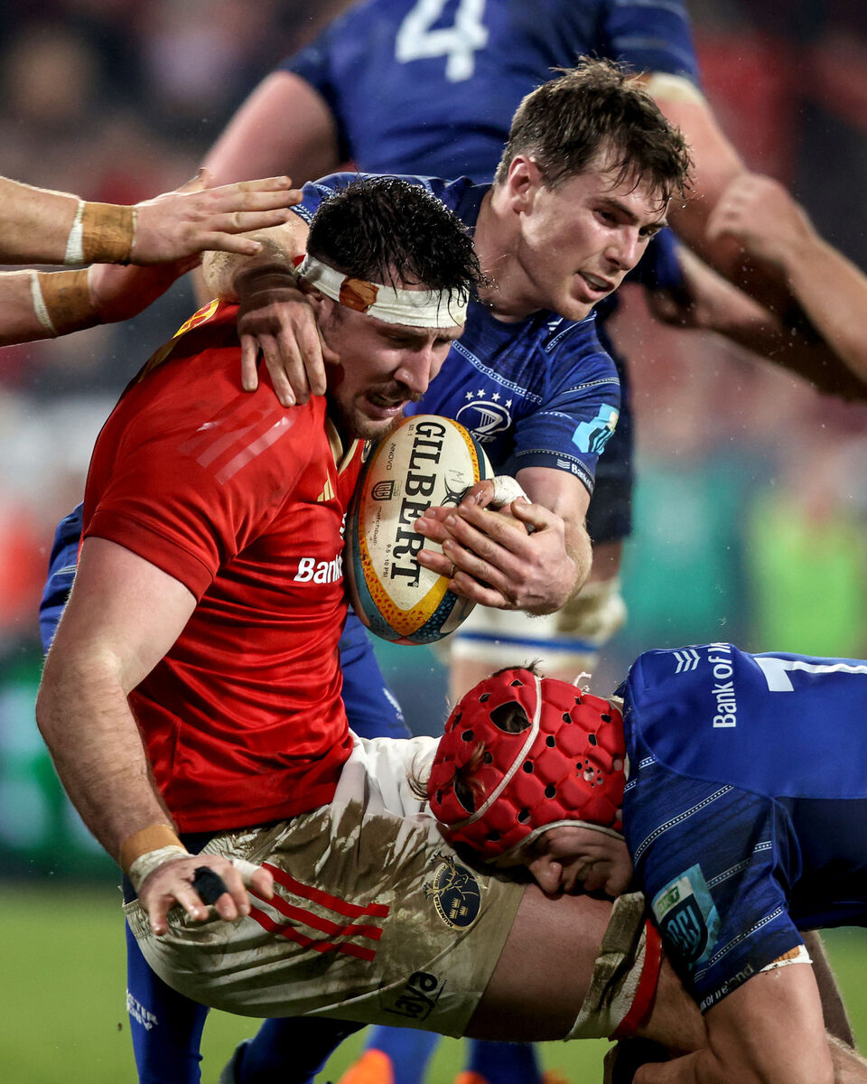 Munster’s Tom Ahern is tackled by Luke McGrath of Leinster Picture: INPHO/Ben Brady Munster’s Tom Ahern is tackled by Luke McGrath of Leinster Picture: INPHO/Ben Brady