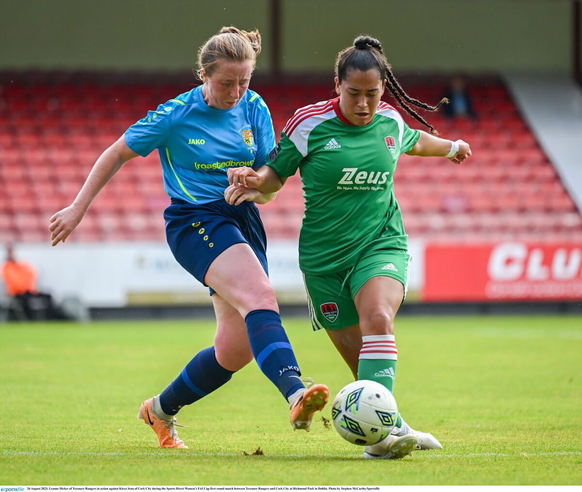 Leanne Dicker of Terenure Rangers in action against Kiera Sena of Cork City. Picture: Stephen McCarthy/Sportsfile