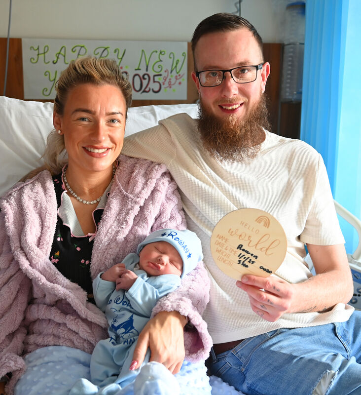  Baby Rowan, born at 12:20am, weighing 3.51kg on 1st January 2025 New Years Day to parents Shannon Gibson and David O'Callaghan from Cork City, born at Cork University Maternity Hospital. Pic Larry Cummins