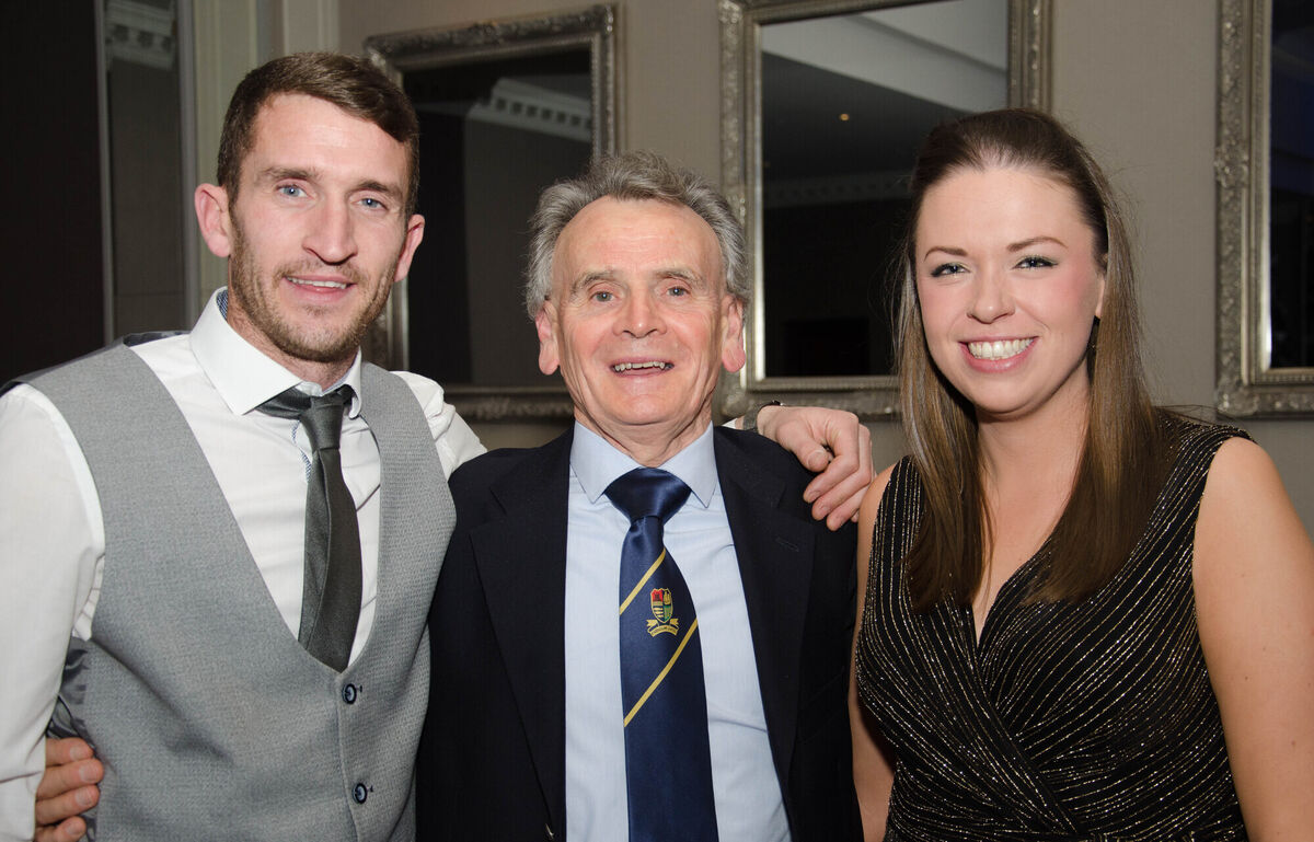 Club Chairman Willie Walsh, centre, pictured with Glenn Bruton and Elaine Curtin at the recent Carrigaline soccer club dinner in the Carrigaline Court Hotel. Picture: Howard Crowdy